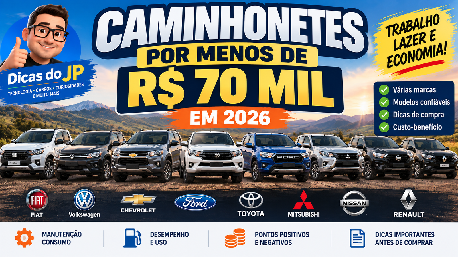 Caminhonetes por Menos de R$ 70 Mil em 2026: Veja as Melhores Opções